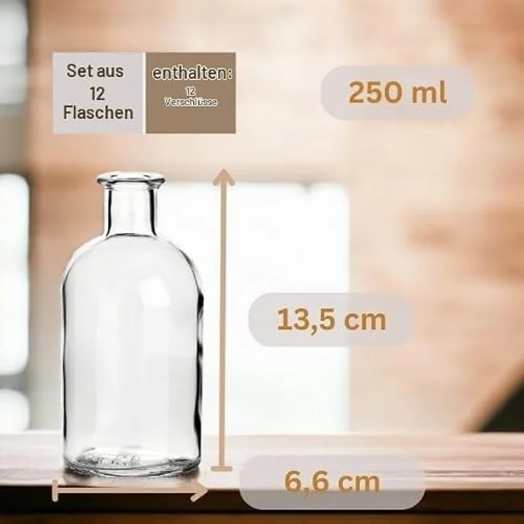 gouveo Trinkflasche Glasflaschen 250 ml Apotheker mit Korken - Leere Likörflasche 0,25 l, 24er Set, Transparent, HGK – Bild 2