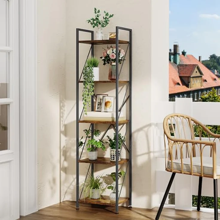 YITAHOME Bücherregal mit 5 Ebenen, industrielles Bücherregal, freistehendes Regal, Holzregal und Metallrahmen, Aufbewahrungsregal für Wohnzimmer, Zuhause, Büro, Küche, Schlafzimmer, Vintagebraun – Bild 4