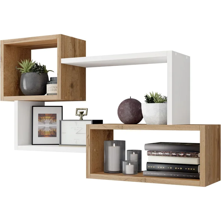 Wandregal Trio 005, Farbe: Wotan / Weiß