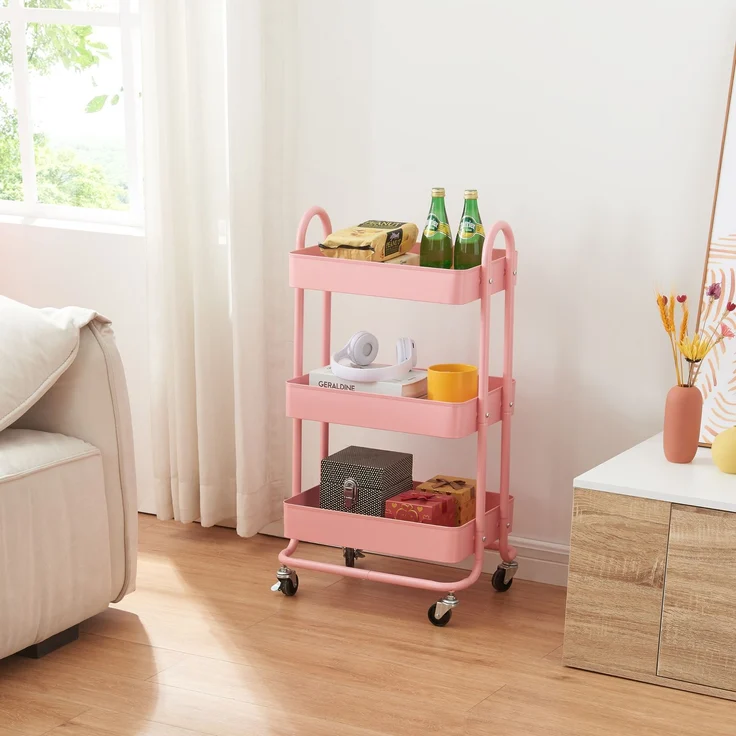 en.casa Küchenrollwagen Pyhäntä mit 3 Ebenen Rosa, 78,5 x 46 x 35 cm – Bild 1