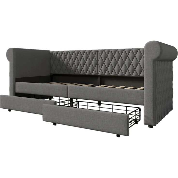 Polsterbett 90x200 cm mit 2 Schubladen – elegantes Schlafsofa in Grau, ohne Matratze – Bild 9