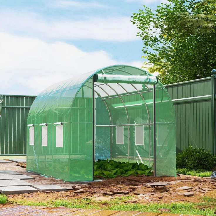 MELAYR, Polytunnel Gewächshaus mit Kunststoff-Abdeckung und Stahlrahmen, 300 x 200 x 195 cm, Grün – Bild 4