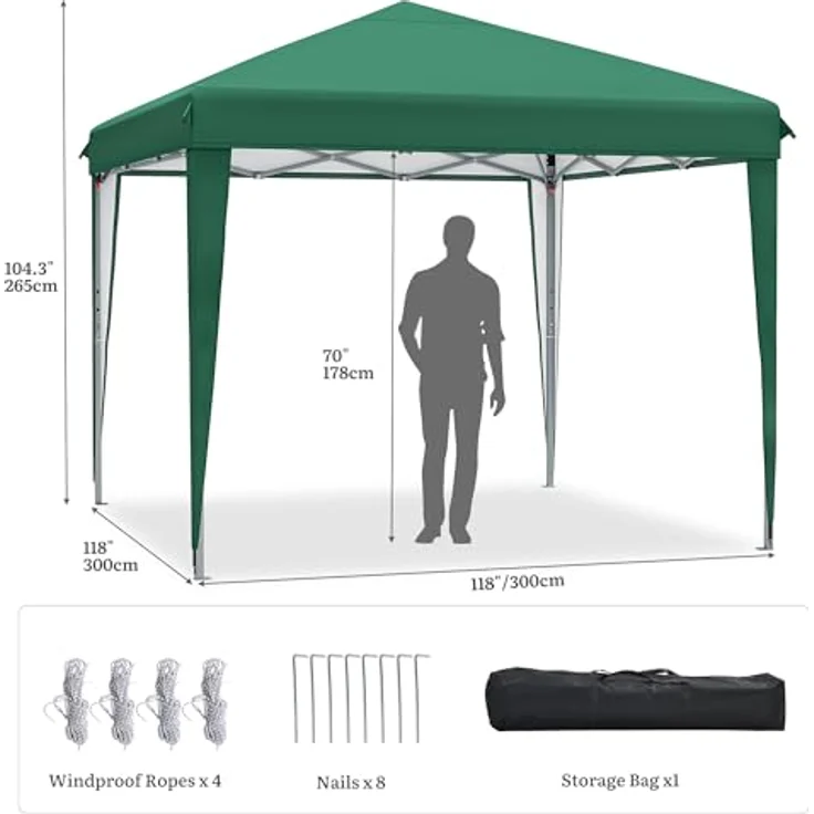 YITAHOME Pavillon 3 m x 3 m, Pop-up-Zelt mit Aufbewahrungstasche, 4 x Sandsäcke,vollständig wasserdicht, zusammenklappbarer Unterstand für Hochzeiten, Partys im Freien, Camping(grün) – Bild 2