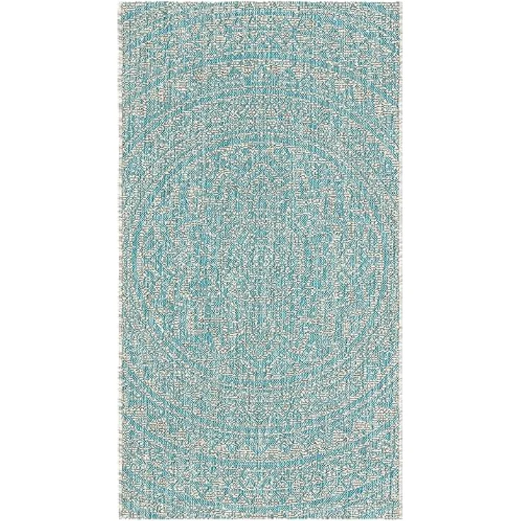 SAFAVIEH Zeitgenössische Teppich für Wohnzimmer, Esszimmer, Schlafzimmer - Courtyard Collection, Kurzer Flor, Hellgrau und Aqua, 122 X 170 cm – Bild 6
