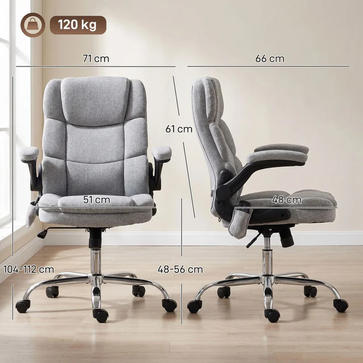 Massage- und Heiz-Bürosessel, ergonomischer Bürostuhl mit Höhenverstellung, Wippfunktion, grau – Bild 5