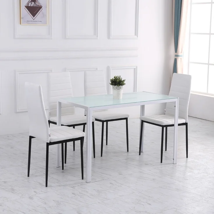 Esstisch 120 x 60 x 75 cm, rechteckig, gehärtetes Glas & Metallgestell, Weiß – Bild 4