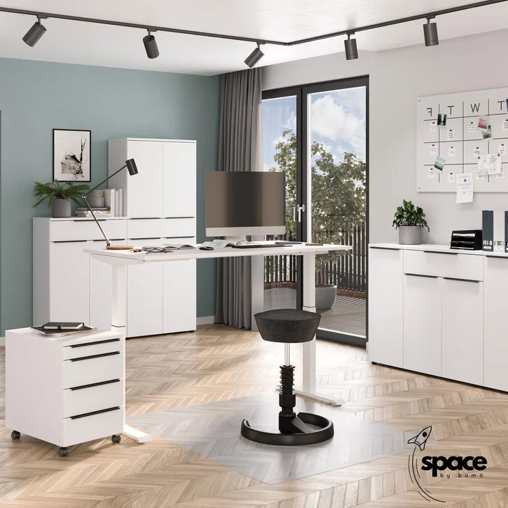 bümö Space Rollcontainer mit Schubladen, Container aus Holz in weiß - Rollwagen für's Büro als Schreibtisch Unterschrank, Bürocontainer od. Schreibtischcontainer, SPCRC-84 – Bild 7