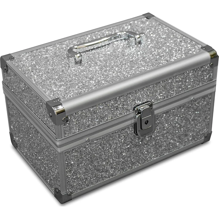 MARELIDA Schmuckkoffer Schmuckkästchen silber Glitzer-Optik Klappfächer Schmuckkoffer (1 St)