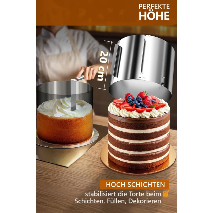 Aurelia Home Tortenring verstellbar aus Edelstahl – 20 cm hoch, Ø 16–30 cm – Bild 3