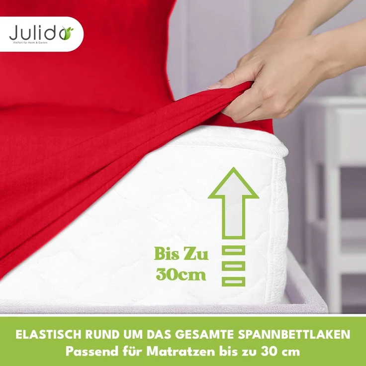Jersey Spannbettlaken 140-160x200 100% Baumwolle weich bügelfrei komfort Rot – Bild 3