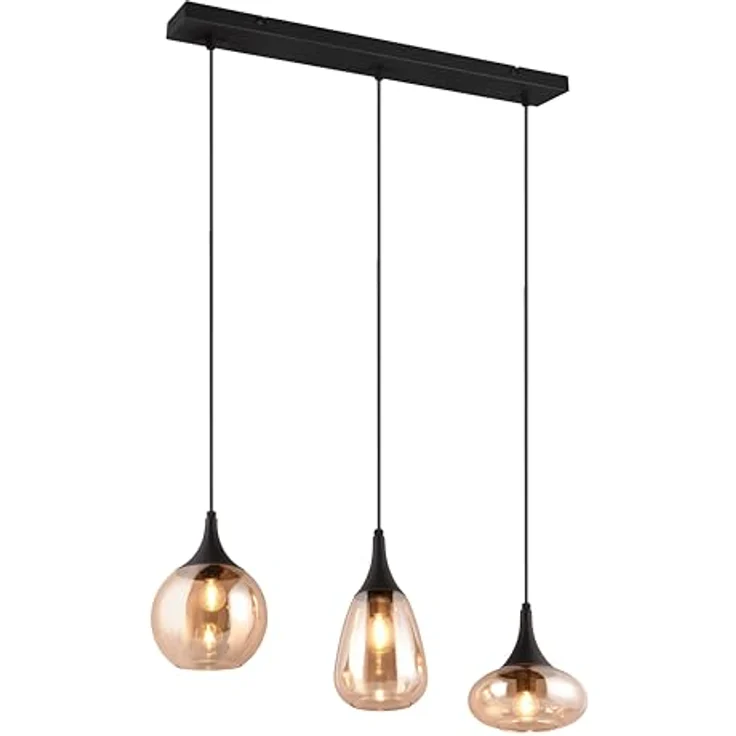 Trio Leuchten Lumina Pendelleuchte, 3-stilig mit 120 W, amber-schwarze Glasschirme, Maße: 19,5 x 68,8 x 150 cm, E14 – Bild 1