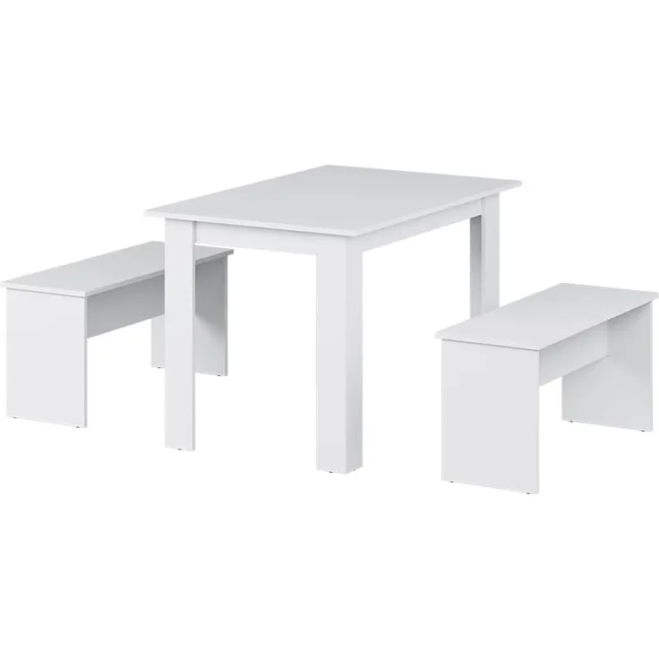 Esstisch Set Sentio Weiß 112 x 73.6 cm mit 2 Bänken Vicco