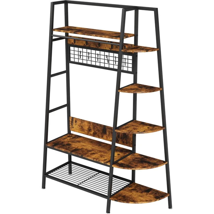 Garderobenständer mit Kleiderstange und 3 Ablagen, 118x41,5x183 cm, Schwarz/Braun – Bild 5