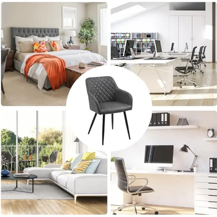 TUKAILAI Esszimmerstühle Kunstleder, Küchenstuhl Polsterstuhl Wohnzimmerstuhl Sessel mit Armlehnen Rückenlehne Metallbeinen, Modern Stühle für Küche Esszimmer Wohnzimmer Schlafzimmer, Darkgrau – Bild 6