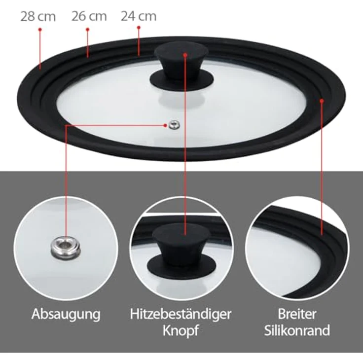 Glasdeckel mit Silikonring 28cm ALPINA – Bild 3