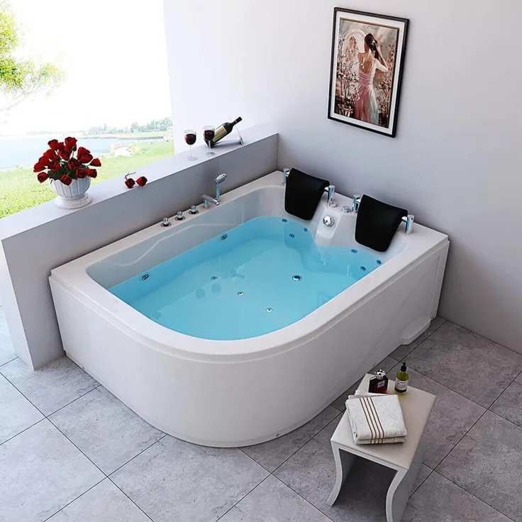 XXL Luxus Whirlpool Badewanne 180x120 cm links für 2 Pers. 10 Hydrojets