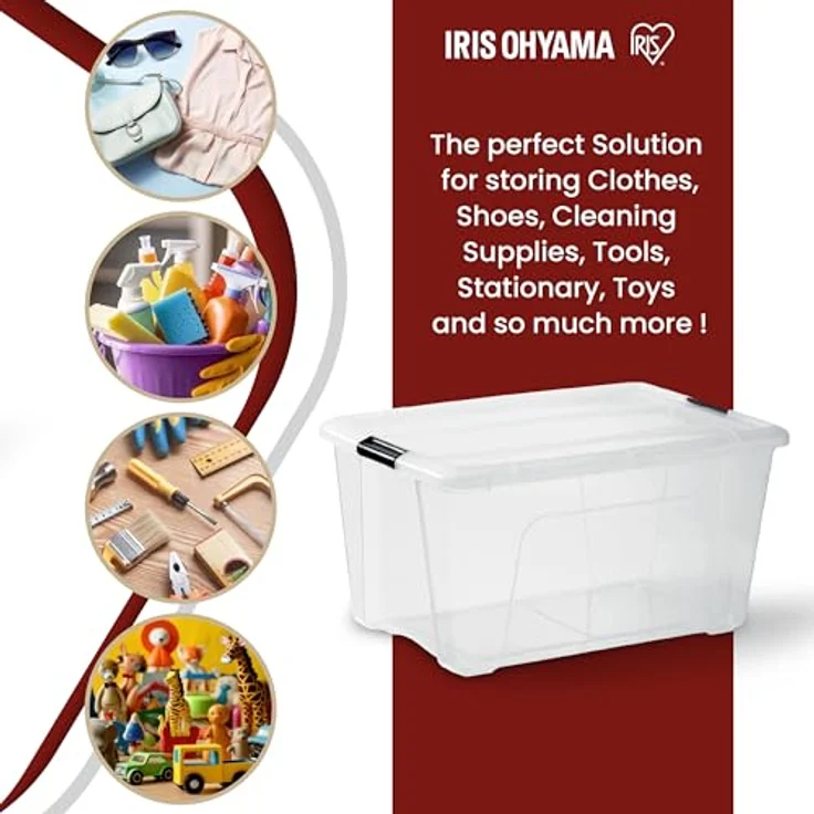 Iris Ohyama Aufbewahrungsboxen mit Deckel, 45L, 3er-Set, Transparent, Sicherer Verschluss, Stapelbar, Griffe, Schlafzimmer, Schrank, Büro, Organisation, BPA-freies Plastik, Ordnungsboxen, NTB-45 – Bild 5