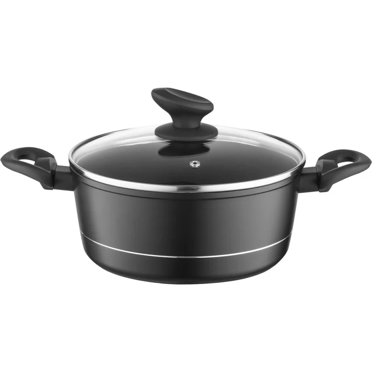 FLORINA Aluminium Topf (2,1 l) 20 cm I Kochtopf DELUX mit Glasdeckel I Messbecher & Antikratz-Beschichtung I Topf mit Induktionsboden I Geeignet für Induktionsherd, Gasherd und Elektroherd (Schwarz) – Bild 1