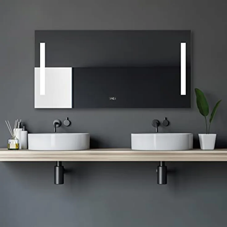 Talos Star Badspiegel mit Beleuchtung 120x60 cm, LED Lichtausschnitt, neutralweiß, Aluminiumrahmen mit Kippschalter, inklusive Digitaluhr, energiesparend, montagefreundlich – Bild 1