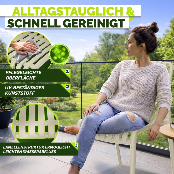 tillvex® Gartenstühle 2er Set Stapelbar Wetterfest | Outdoor Stühle bis 120kg belastbar | Gartenstühle Outdoor | Terrassenstuhl Gartenmöbel Balkon Garten Terrasse – Bild 10