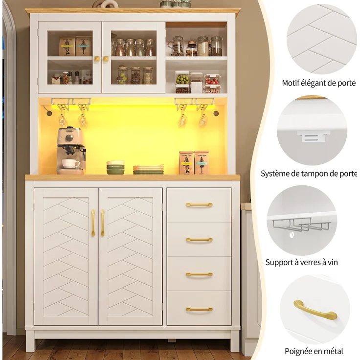TavilaEcon Küchenbuffet Seitenboard, Aufbewahrungsschrank, Küchenschrank weiß 180 × 40 × 105,5 cm (H × T × B) – Bild 3
