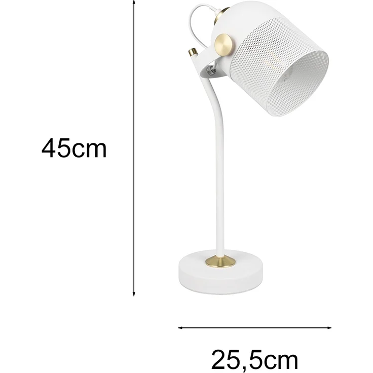 Retro Schreibtischlampe MIXA schwenkbar aus Metall Weiß Gold, Höhe 45cm – Bild 4