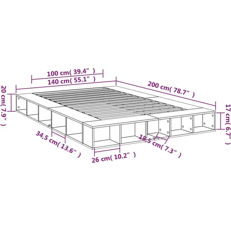 vidaXL Bettgestell Sonoma-Eiche 140x200 cm Holzwerkstoff 3280477 – Bild 10