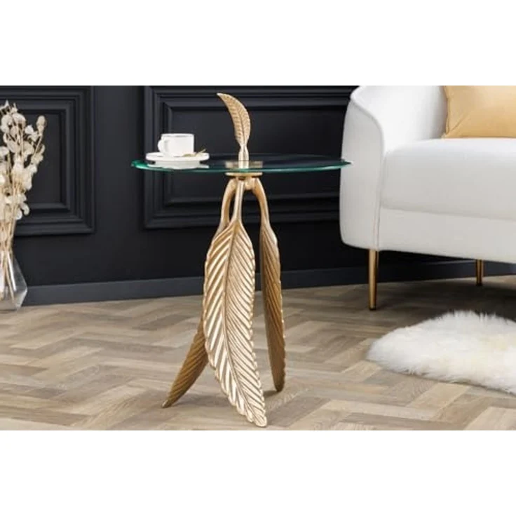 riess-ambiente Beistelltisch FEATHER 65cm gold (Einzelartikel, 1-St), Wohnzimmer · Glas · Metall · rund · Handarbeit · Modern Design – Bild 4