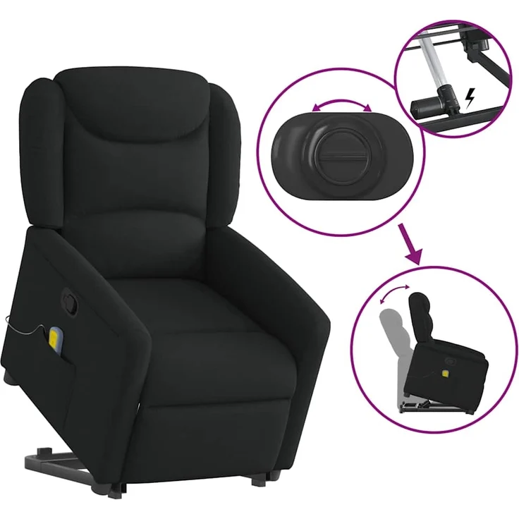 vidaXL Massagesessel mit Aufstehhilfe Schwarz Stoff 3303206 – Bild 7