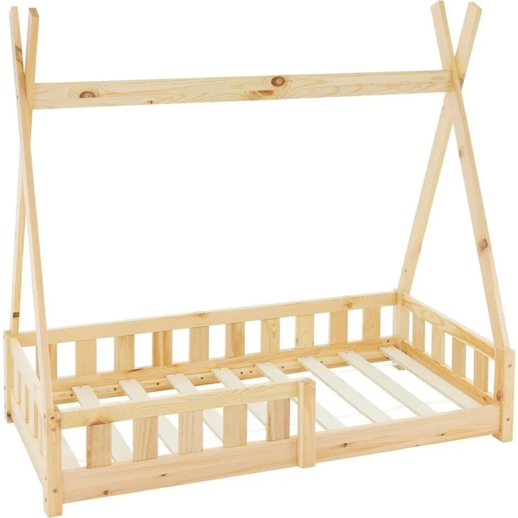 ML-DESIGN Spielbett Hausbett Tipi Zeltbett inkl. Lattenrost Bodenbett Kinder Himmelbett, Abenteuerbett mit Rausfallschutz Zelt Kinderbett Kiefer Kinderhaus – Bild 1