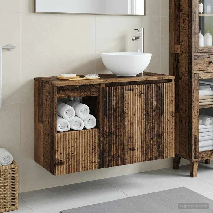vidaXL Badezimmerschrank-Set 2 stk. Altholz 79,5 x 41 x 80 cm 3404042 – Bild 1