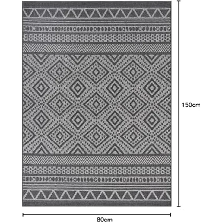 the carpet Calgary - moderner Teppich für Wohnzimmer & Esszimmer, Robustes, pflegeleichtes Flachgewebe im Vintage-Boho-Stil, ideal für Küche, Flur & Schlafzimmer, Anthrazit, 80x150 cm – Bild 3