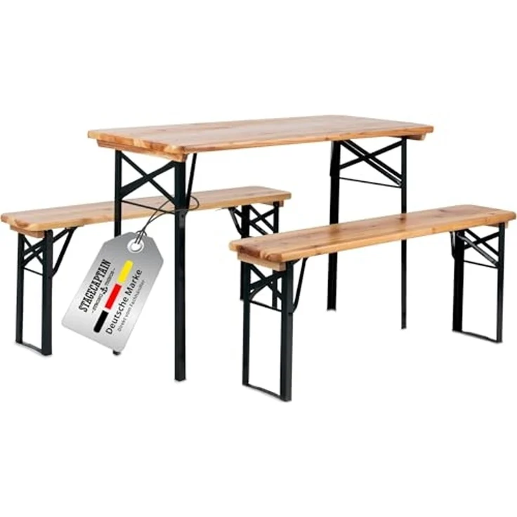 Stagecaptain 'Hirschgarten' Bierzeltgarnitur mit Lehne, Holz, 119 x 44,5 x 75,5 cm, 4x Bank, 2x Tisch, Natur – Bild 1