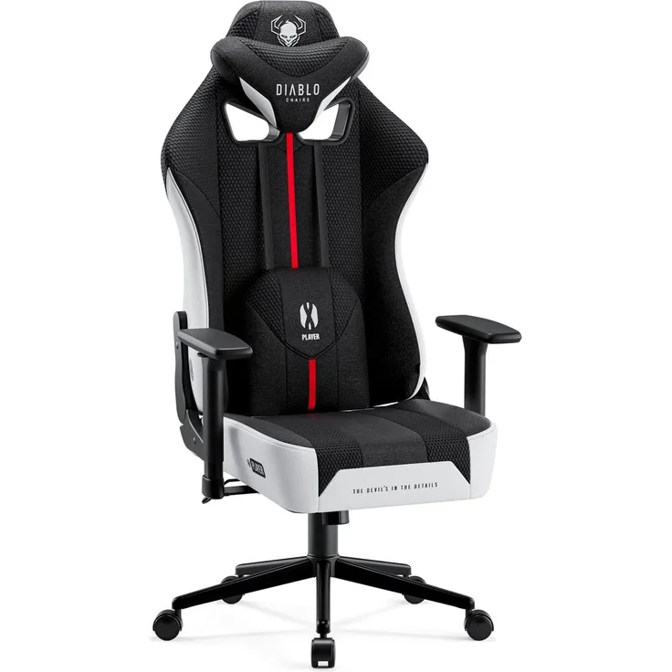 Diablo Chairs Gaming-Stuhl X-Player 2.0 ergonomischer Drehstuhl mit Höhenverstellung Verstellbarer Kopfstütze und Lendenkissen HR-Schaum Tilttech-System 58 x 35,5 x 117 cm Größe S