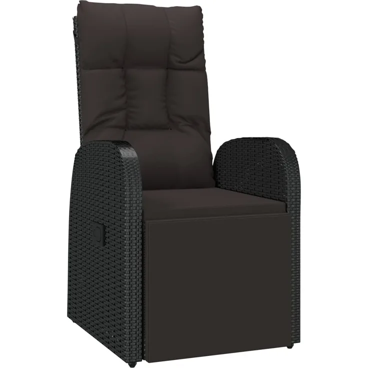 vidaXL Garten-Liegestuhl mit Auflage, Polyrattan, 106 x 69 x 57 cm, Schwarz