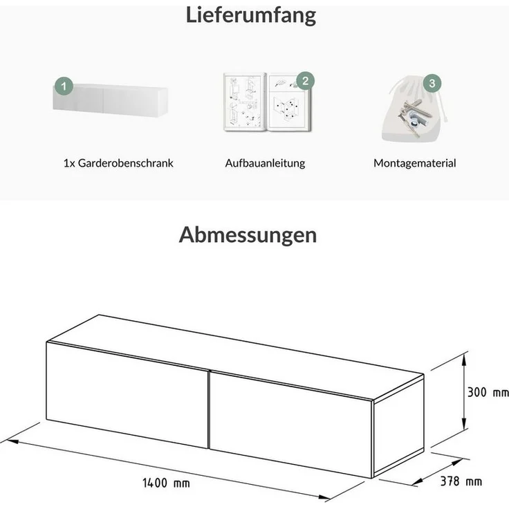 Planetmöbel Garderoben-Set Garderobenschrank Flur 140 cm, verschiedene Farben, (Garderobenschrank, Wandgarderobe hängend oder stehend), in verschiedenen Farben – Bild 3