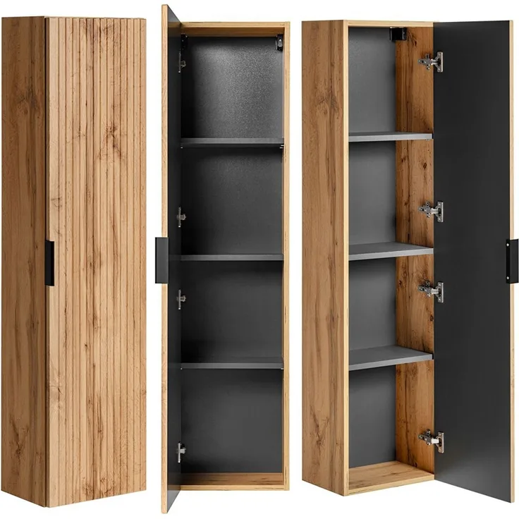 Badezimmer Hochschrank 1-türig ADELAIDE-56 in Wotan Eiche gerillt, B/H/T: 35/140/25 cm