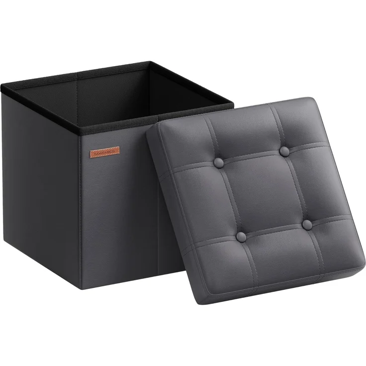 SONGMICS Sitzhocker 38 cm, Aufbewahrungsbox faltbar, Fußhocker mit Deckel, aus Kunstleder, bis 300 kg belastbar, für Eingang, Wohnzimmer, Schlafzimmer, schiefergrau LSF030G11 – Bild 1
