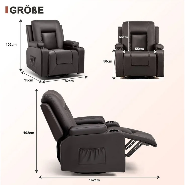 COMHOMA Relaxsessel TV-Sessel aus Stoff/Kunstleder mit Liegefunktion Fernsehsessel (Relaxsessel mit Liegefunktion), mit Wippfunktion und Relaxfunktion – Bild 3