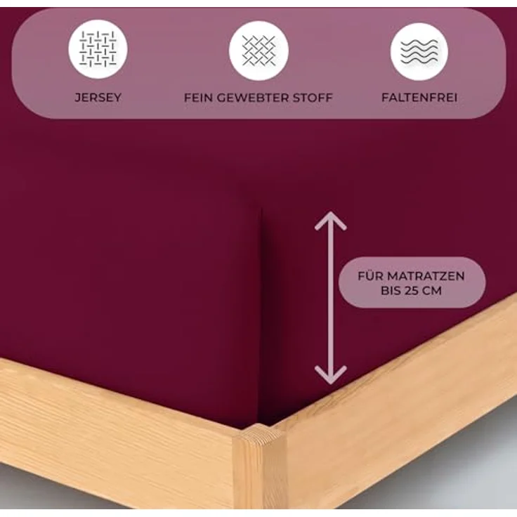 Buymax® Spannbettlaken 90x200 cm Baumwolle 100% Spannbetttuch Bettlaken Jersey, Matratzenhöhe bis 25 cm, Farbe Bordeaux – Bild 4