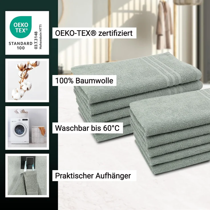ZOLLNER 10er Set Gästehandtücher, Baumwolle, 30x50 cm, grau – Bild 3