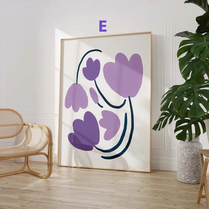 Abstrakte Frauen Kunst Poster · Geschenkidee · Moderne feminine Formen, Blumen und Tauben · Dekoprint ohne Rahmen - E / 21x30 cm