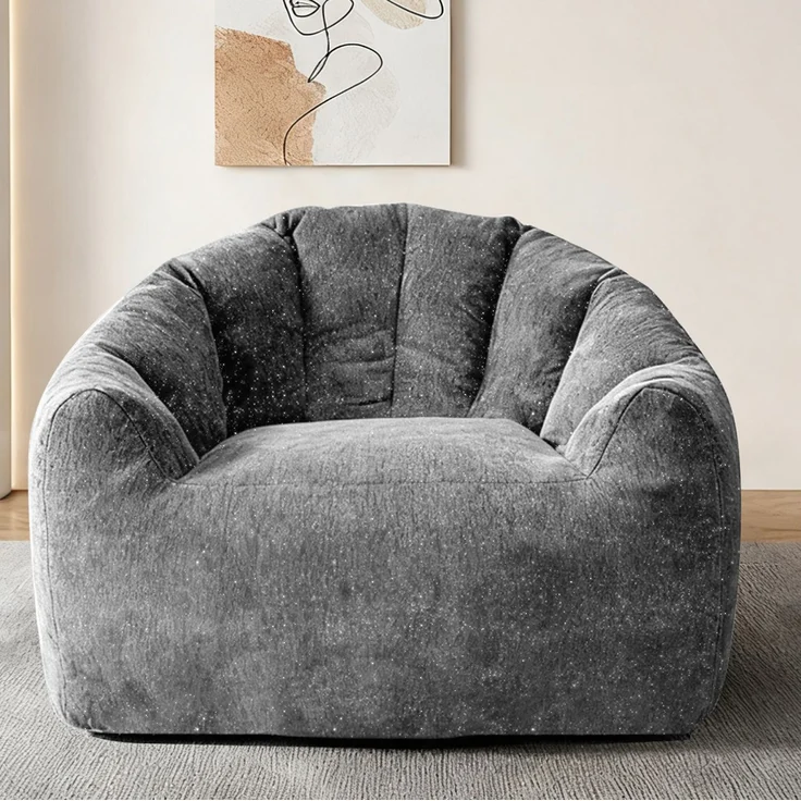 Sitzsack, Flanell, rund, mit ergonomischer Kontur & komprimierter Verpackung, 99x86,3x64,7 cm, Grau – Bild 2