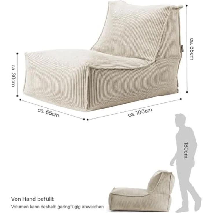 mokebo Sitzsack 'Der Gelassene', Indoor Bean Bag, Cordstoff Beige, 65 x 65 x 100 cm – Bild 4