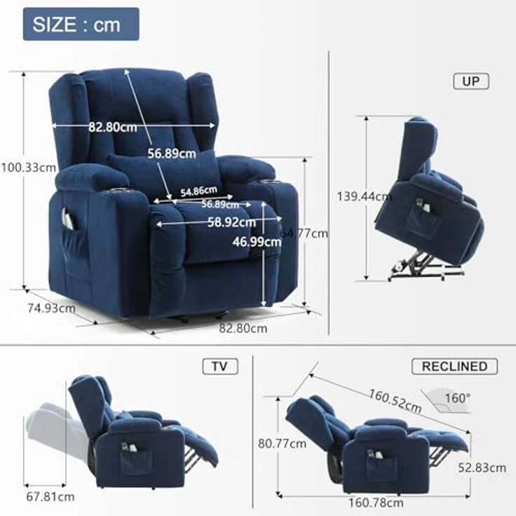 COMHOMA Massagesessel Relaxsessel Aufstehhilfe Massagesessel mit Stoffoberfläche, Massagefunktion, elektrisch verstellbar – Bild 3