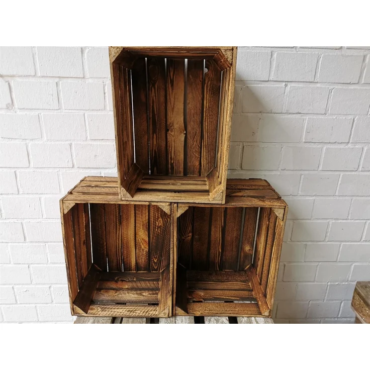 Obstkiste Weinkiste Holzkiste vintage geflammt 50x40x30 cm im 12er SET – Bild 7
