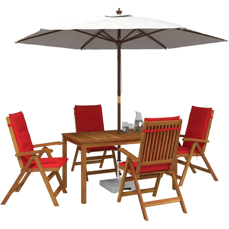 vidaXL 5-Piece Garden Dining Set 4-Sitzer Rot Massivholz Akazie 3434558 – Bild 3