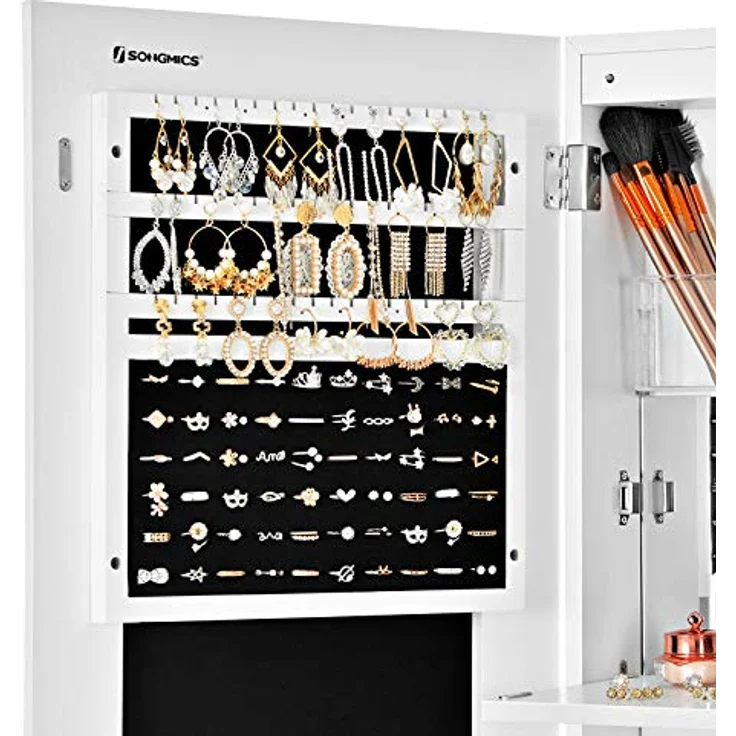 Schmuckschrank, rahmenloser, extrabreiter, verspiegelter Aufbewahrungsständer, Schmuck-Organizer mit Haken und eingebaut – Bild 7