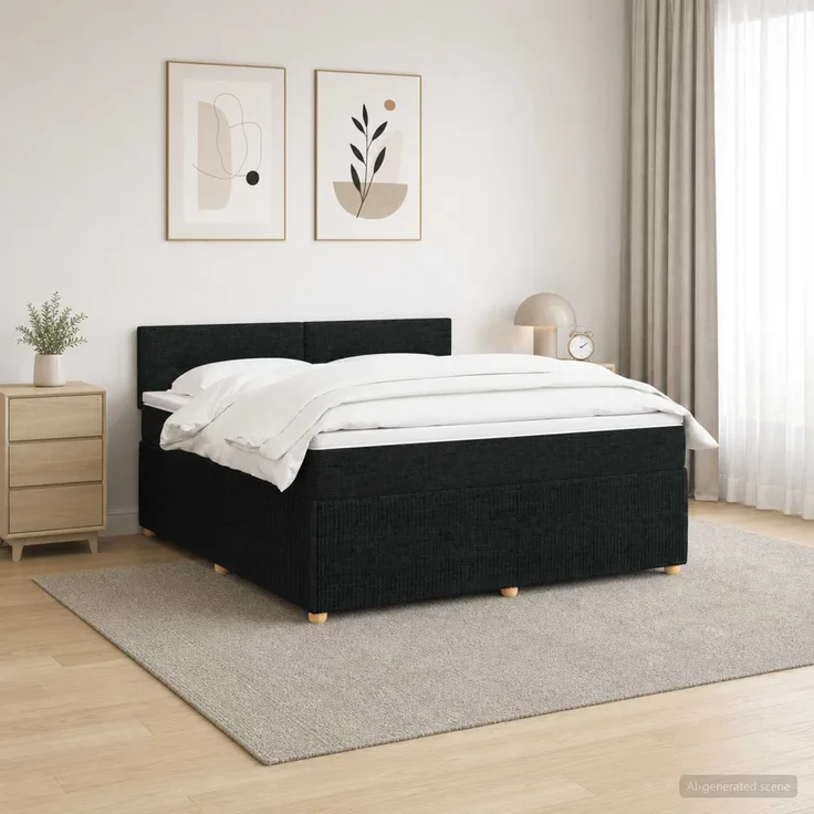 vidaXL Boxspringbett mit Matratze Schwarz 140x200 cm Stoff 3452948
