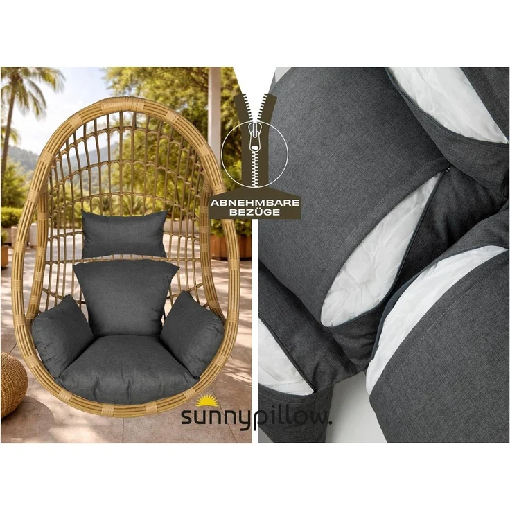 sunnypillow Hängesessel Auflage für Rattan & Polyrattan Hängeschaukel, Anhrazit – Bild 3
